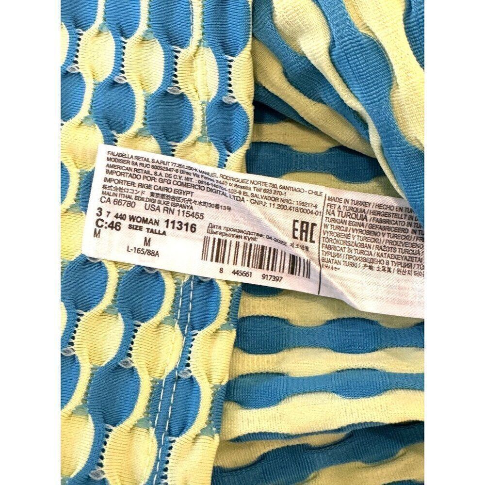 Mango MNG Spaghetti Strap Body Con Dress Sz 6 Blue/Neon Yellow EUC - Picture 4 of 9